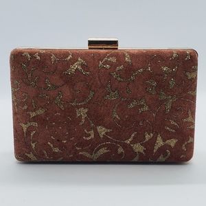 Leather hard shell minaudiere evening bag. Genuine leather